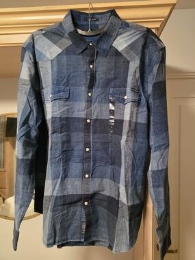 Lucky Brand Men's Blue Plaid Button-Down Shirt